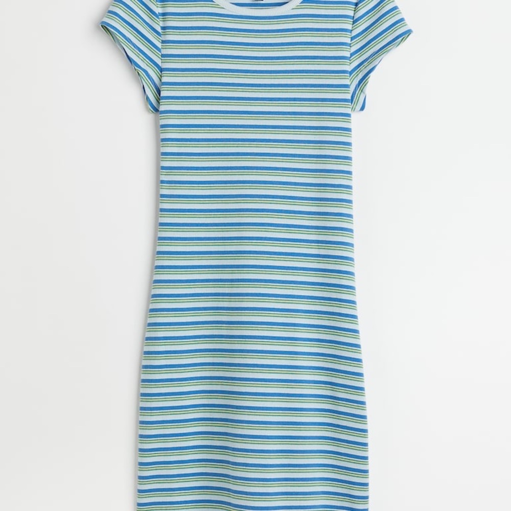 Striped Blue & Green Knit Short Dress